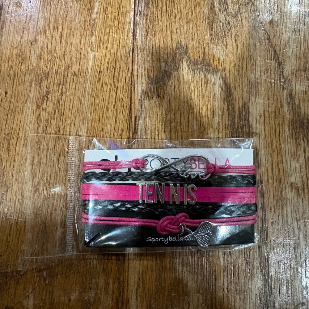 Girls Pink and Black Tennis Bracelet Set